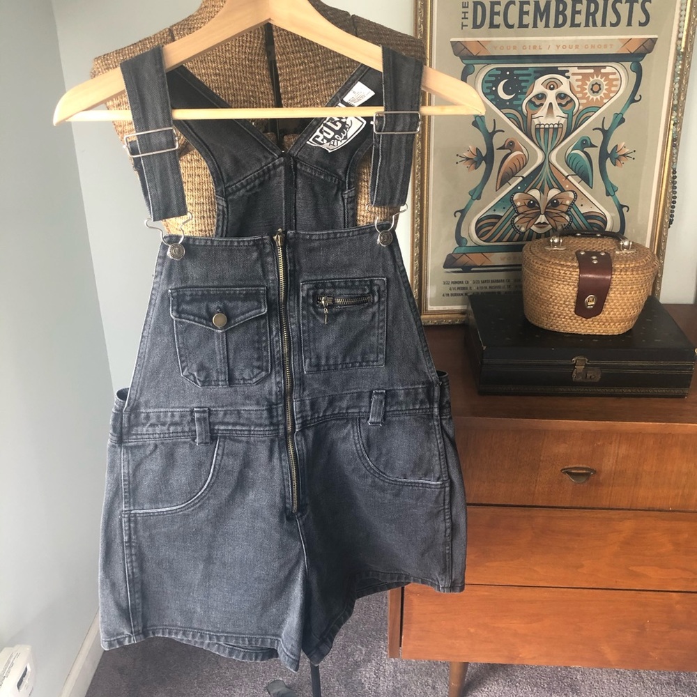 Vintage 90’s Black Denim Shortall Overall